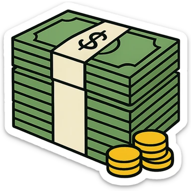 big stack of money, minimalistic, green gold and white color scheme, clean lines sticker
