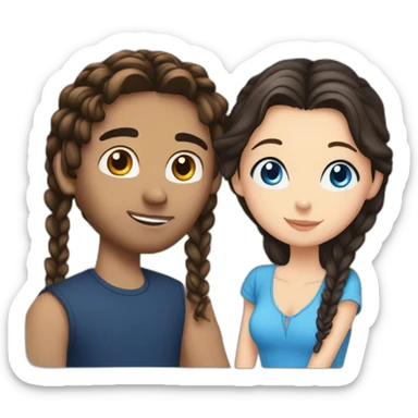 A brunette and blue eyes guy kisses a brunette girl with braids and blue eyes sticker
