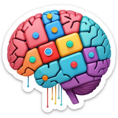 Stylized brain illustration with YouTube logo elements integrated, neural network nodes forming play button shape, digital art style, vibrant color palette, professional icon design, square format sticker