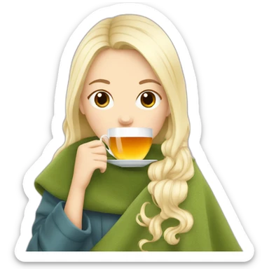 White blonde Girl drinking tea with blanket on sticker