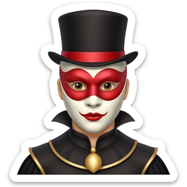 masked circus acrobat portrait, head and shoulders only, elegant carnival mask, dark outfit collar, dramatic expression, 3D cartoon, mobile game icon style, clean background, no text, no watermark
 
 sticker