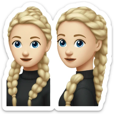 Russian girl with white skin with blonde hair with blue eyes in a black sweater with a ponytail on her head sticker