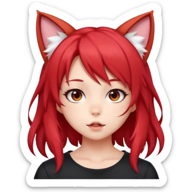 cute anime girl with cat ears, red blowing hair sticker