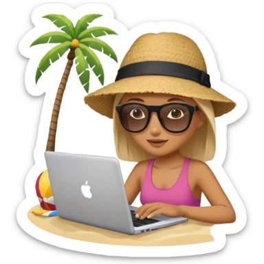person am laptop und im hintergrund einen strand sticker