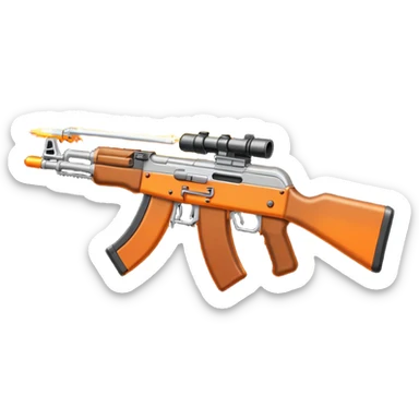 pixel art AK-47 assault rifle, no background, and make it small just like an emoji size and also make it look like its shooting and spiting fire sticker