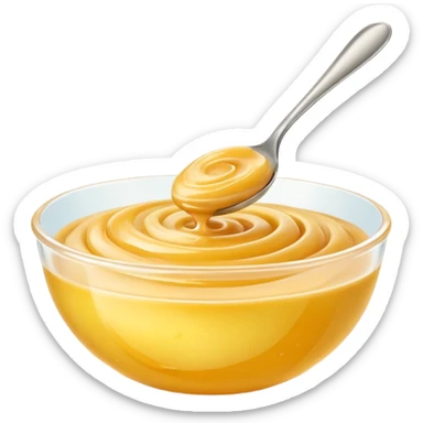 small glossy swirl or spoonful of golden fruit purée with smooth thick texture, slightly translucent surface, subtle ripple suggesting softness and freshness, color ranges from light yellow to soft peach, no bowl or garnish, apple emoji style, soft lighting, subtle shadows, emoji scale sticker