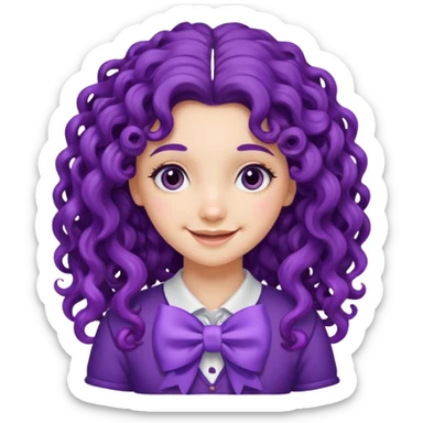purple long curly haired girl with bow sticker
