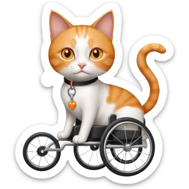 full body small short hair ginger and white cat with orange eyes walking in a wheelchair for cats sticker