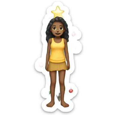 barefoot girls by christmas tree sticker