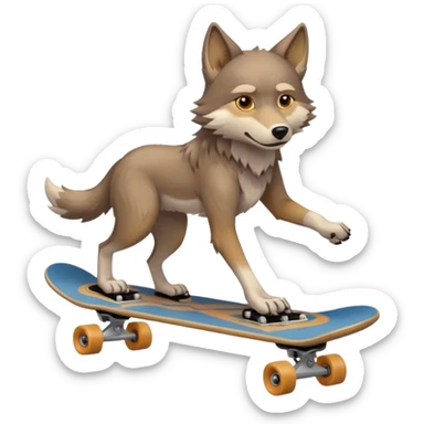 A wolf prepares to perform a trick on a skateboard sticker