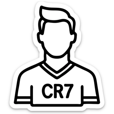 Cristiano Ronaldo, stylized icon, minimal details, focus on hairstyle and jersey, simple black outlined icon sticker