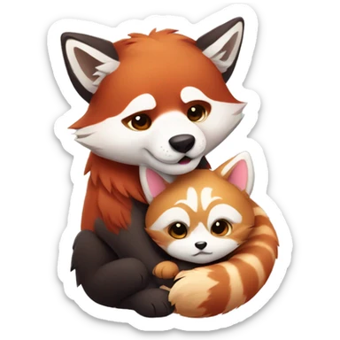 Wolf, red panda, kitten cuddled up sticker