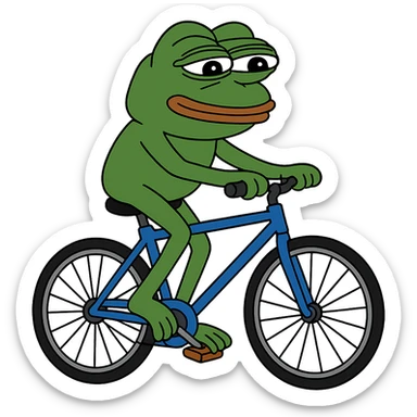 create a pepe riding bike, white background sticker