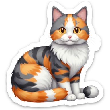 full body large dark grey and white cat cuddling a colourful light patched calico + white tabby cat  sticker