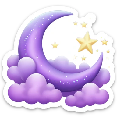Purple Crescent Moon With Clouds And Stars sticker