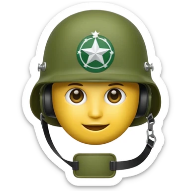 modern army NATO helmet, emoji style, green color, accessory mounts, strap sticker
