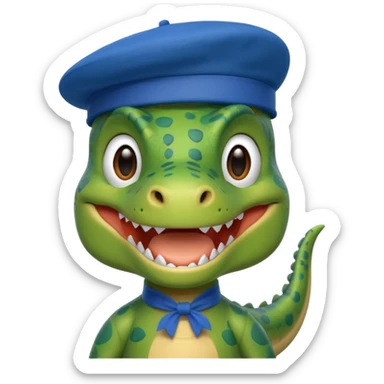 Let’s do a cute green T Rex with a blue French beret sticker