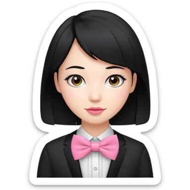 realistic black hair woman with pink bowtie sticker