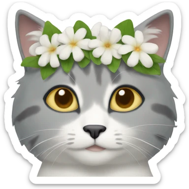 Gray and white cat flower crown sticker