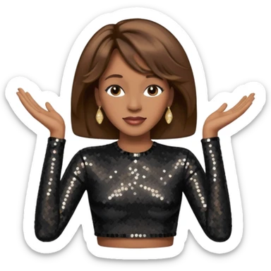 Whitney Houston with brown hair, black sequin long sleeve crop top sticker