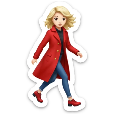 young woman walking fast down Broadway, hair bouncing and shiny. sticker