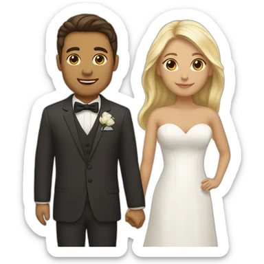 Tan Woman with dark brown hair and man with blonde hair getting married sticker