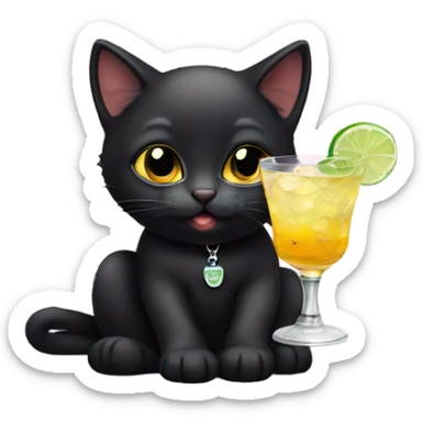 Black kitten with a gin drink sticker