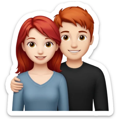 Red haired girl with black hair boy romance sticker