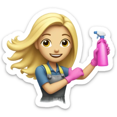 Cleaning girl with long blonde hair and holding a spray bottle  sticker