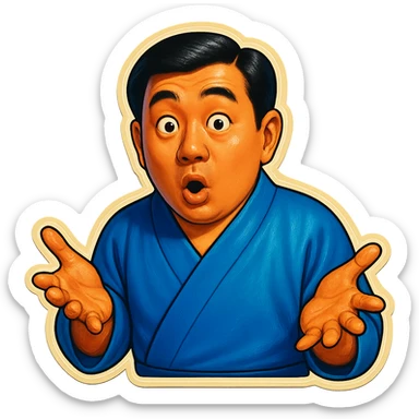 The same Japanese man in traditional kimono looks at the viewer with a surprised look, and his hands are empty sticker