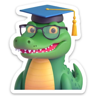 alligator with glasses and a graduation cap sticker