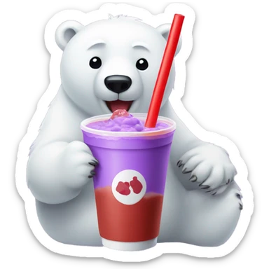 Polar bear drinking a purple boba milk tea with a red straw sticker