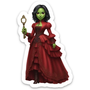 gamora in Victorian dress elegant red full body, holding big key sticker