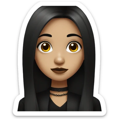 Brown goth girl with long black hair portrait  sticker