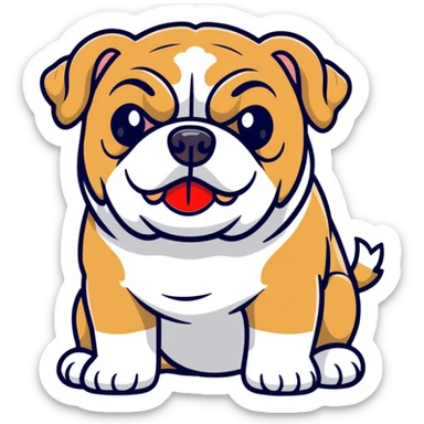 A cute cartoon English bulldog with small English flag sticker