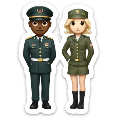 Hello kitty and boy friend kitty in military uniform sticker