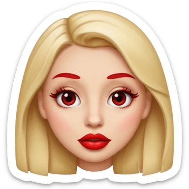 in the style of apple IOS emojis, give me a girly face emoji, with big red lips and eyelashes sticker
