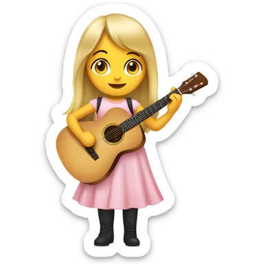 Girl with long blonde hair and bangs, wearing a baby pink long dress, playing acoustic guitar  sticker