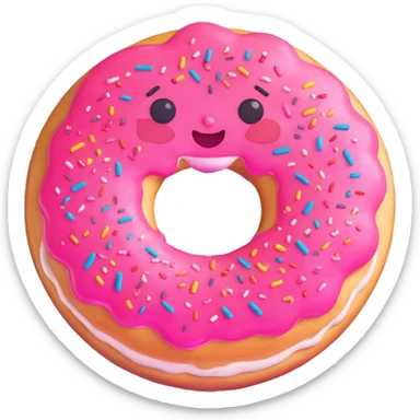 bitten donut with love it expression, heart eyes, small smile, blushing cheeks, colorful, expressive, minimal modern emoji style sticker