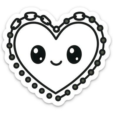 white goth heart with black studs or chains, kawaii style, no background sticker
