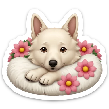 White Belgian shepherd dog with Brown eyes sleeping On a flowerpillow sticker