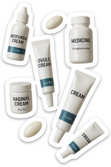 boccette di farmaci fluttuano in aria: creme, ovuli o antimicotici, IPERREALISTICO 4K sticker