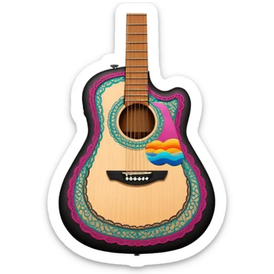 acoustic colorful sunrise guitar with black lacy-details sticker