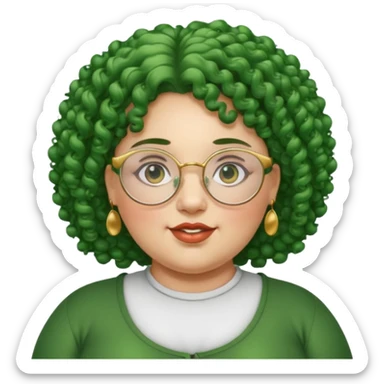  glassess and green curly haired fat girl earrings sticker