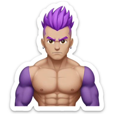 Man with purple Mohawk being strong sticker