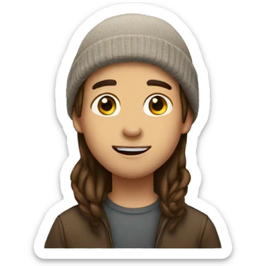 boy with chin long brown hair, a beanie  sticker