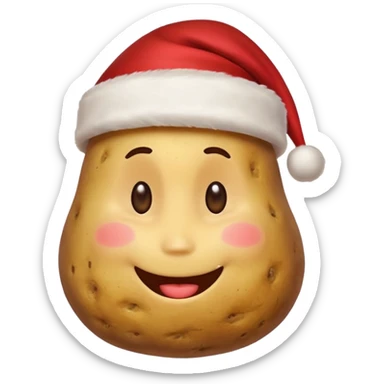 Potato with a smile face and a Santa Christmas hat on sticker