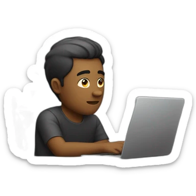 Side view developer behind his laptop looking at the side  sticker