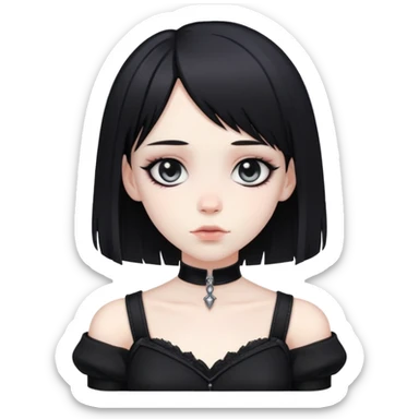 gothic femboy with wide shoulders, small chest, black clothes, pale skin sticker