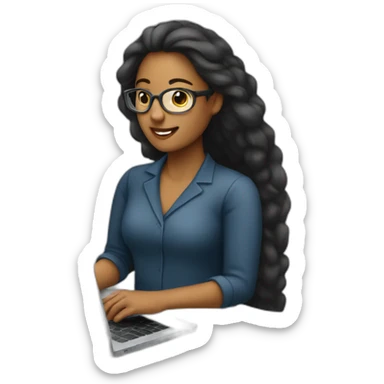 Mujer de pelo oscuro trabajando con una laptop sticker
